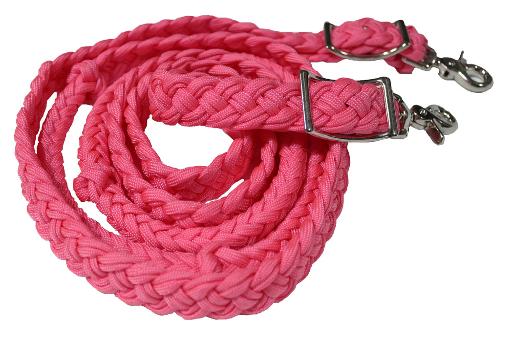 Roping Knotted Horse Tack Western Barrel Reins Nylon Braided Purple Snaps 60709