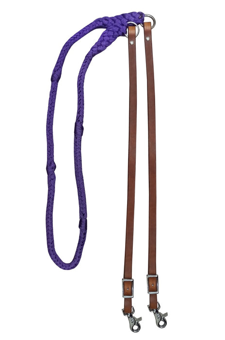 Horse Leather Nylon Hand Braided Roping Knotted Barrel Reins Tan Black 607242BK