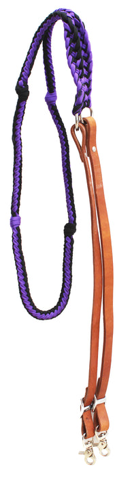 Horse Nylon Hand Braided Roping Knotted Barrel Reins Leather Purple 607243