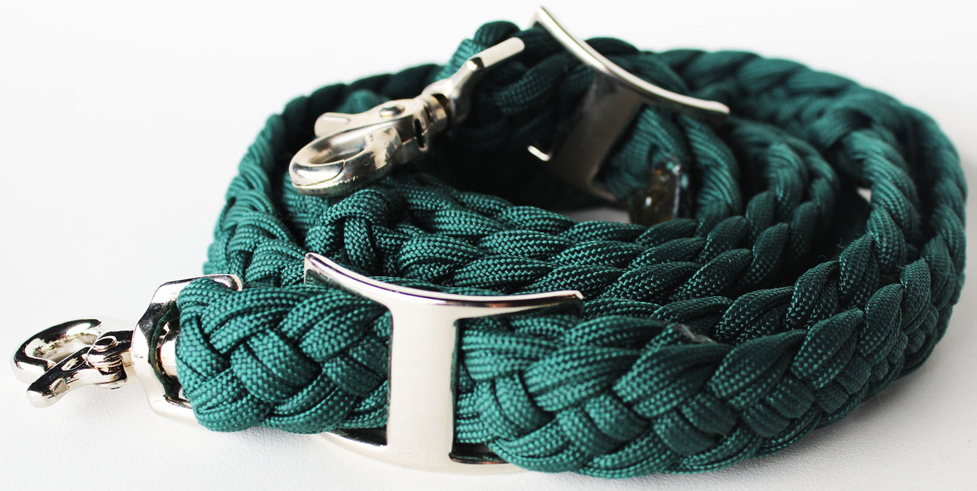 Roping Knotted Horse Tack Western Barrel Reins Nylon Braided Green 60727