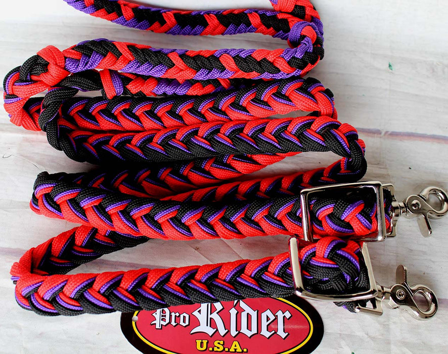Horse Roping Knotted Tack Western Barrel Reins Nylon Braided 607RS2