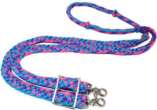 Horse Nylon Braided Knotted Roping Barrel Reins Turquoise Pink Purple 60739