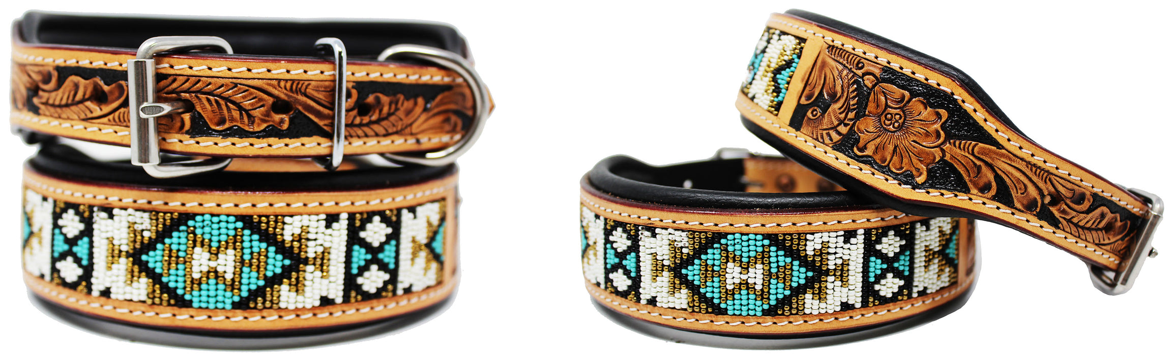 Large 21''- 25'' Dog Puppy Collar Cow Leather Adjustable Padded Canine 6074