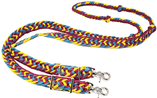 Horse Nylon Braided Knotted Roping Barrel Reins Burgundy Yellow Turquoise 60742