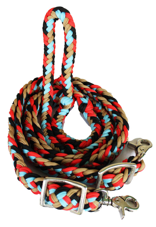 Horse Western 8' Long Nylon Braided Knotted Barrel Roping Reins Tack 607507