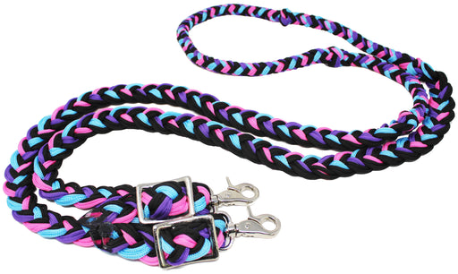 Horse Western 8' Long Nylon Braided Knotted Barrel Roping Reins Tack 607508