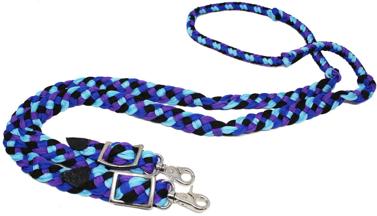 Horse Western 8' Long Nylon Braided Knotted Barrel Roping Reins Tack 607510