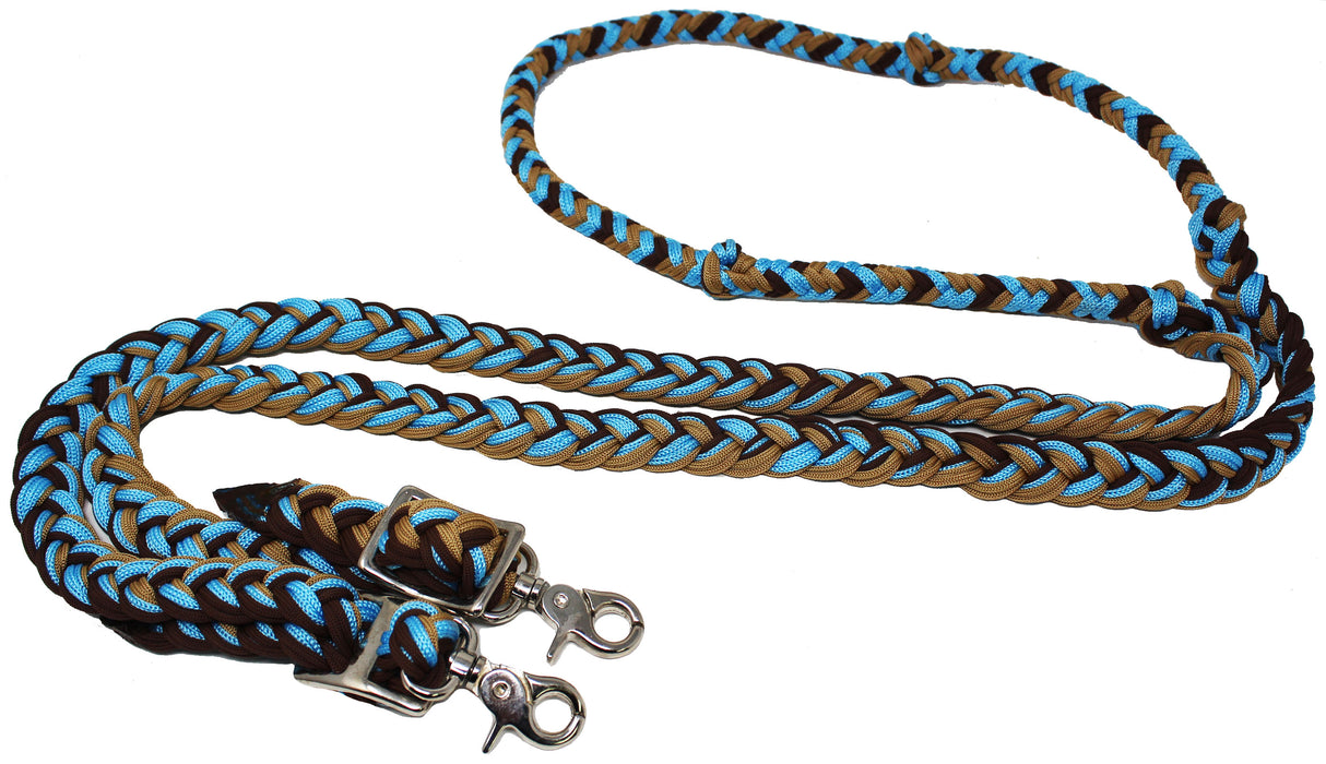 Horse Western 8' Long Nylon Braided Knotted Barrel Roping Reins Tack 607513