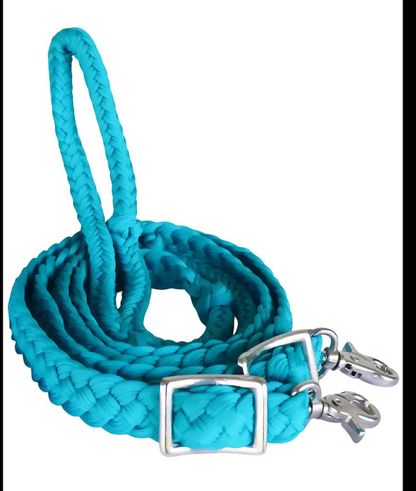 Roping Knotted Horse Tack Western Barrel Reins Nylon Braided Purple Snaps 60709