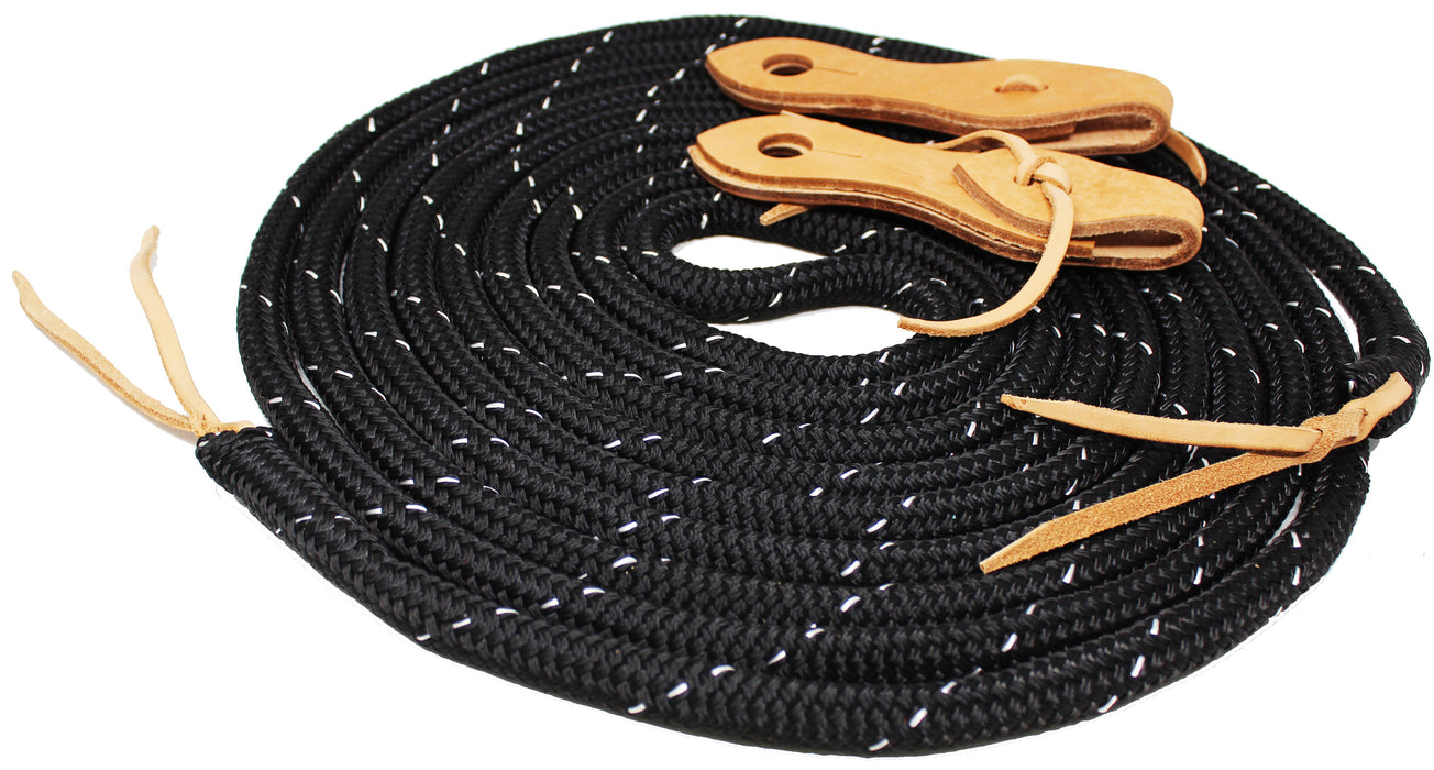 Horse 10' Western White Nylon Braided 8 Ft. Barrel Reins w/ Brass Snaps 607RT02-10