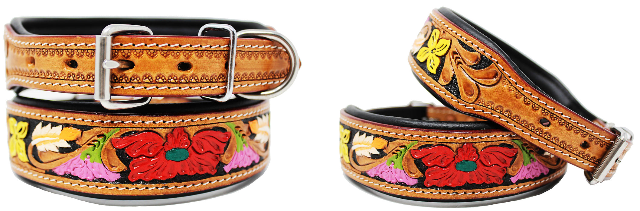 Dog Puppy Collar Genuine Cow Leather Adjustable Padded Canine 6090