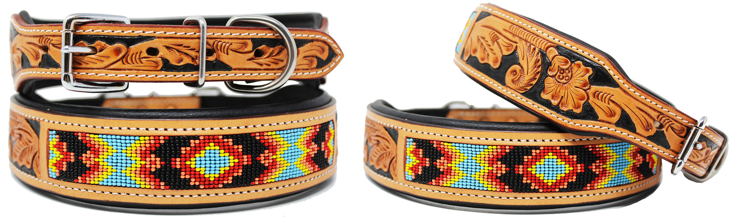 Dog Puppy Collar Genuine Cow Leather Padded Canine  6094