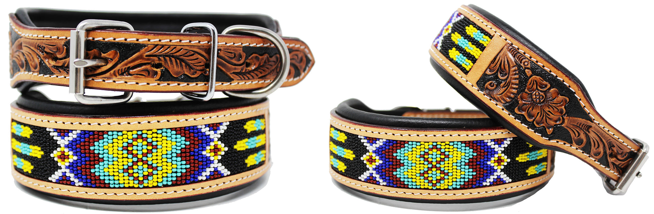 Dog Puppy Collar Genuine Cow Leather Padded Canine  6095