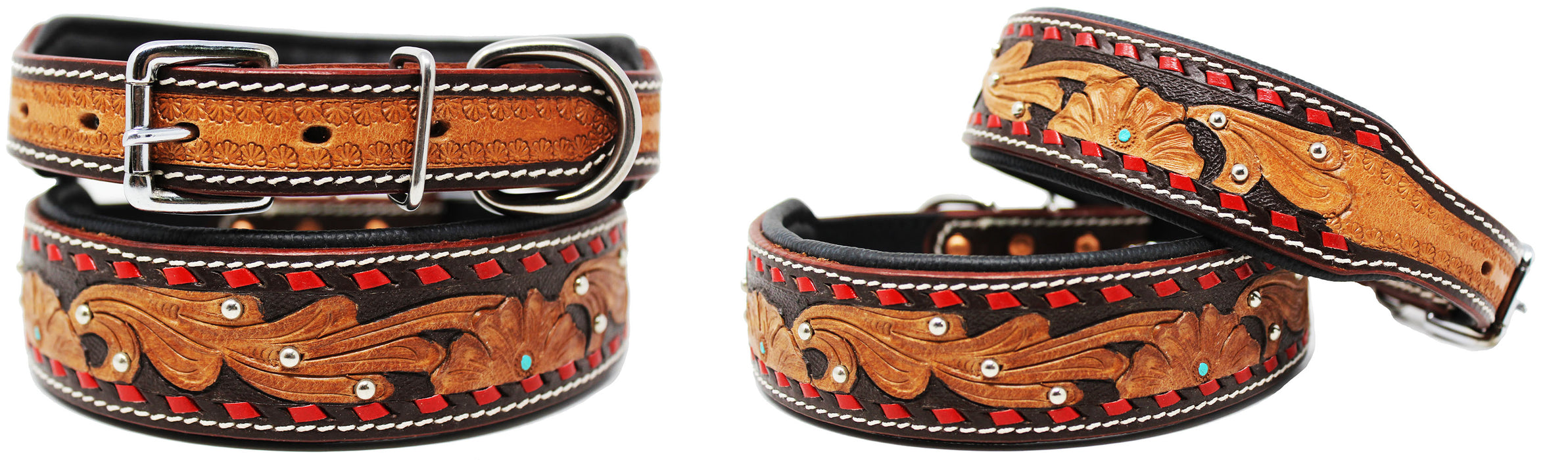 Dog Puppy Collar Genuine Cow Leather Padded Canine  6098
