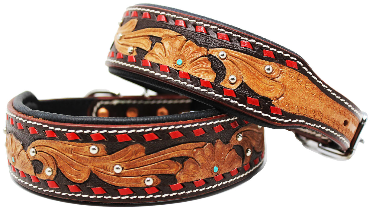 Dog Puppy Collar Genuine Cow Leather Padded Canine  6098