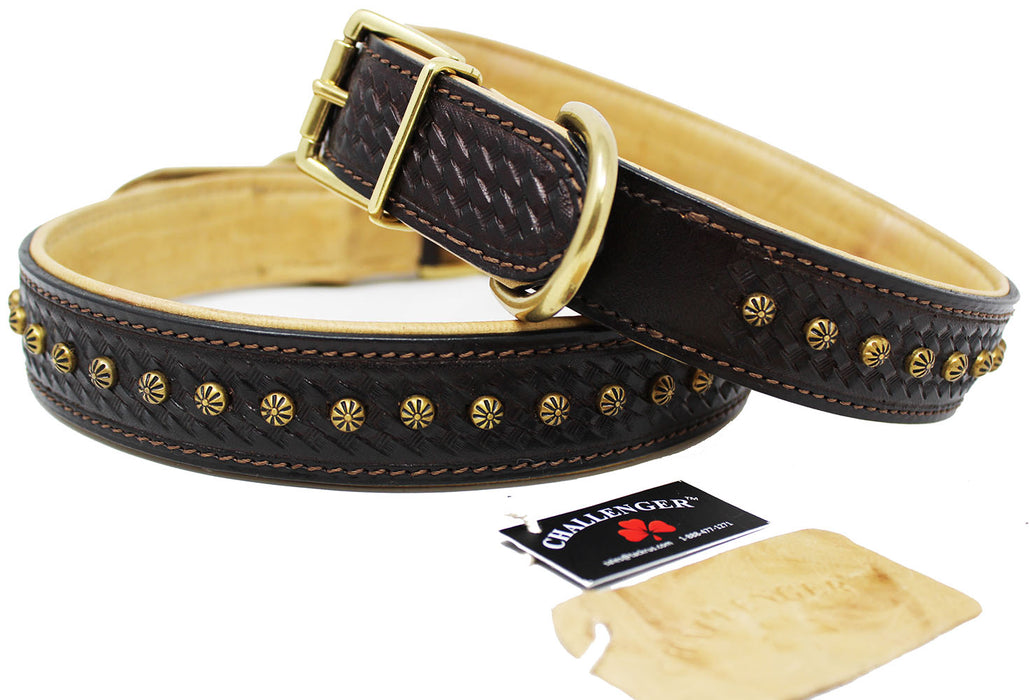 Leather Stars Dog Collar Padded Double Ply Riveted Settings  60AA201