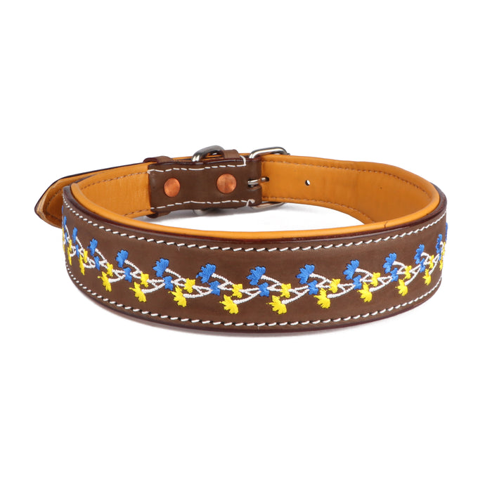 Challenger 100% Cow Leather Floral Embroidered Padded Dog Collar 60BT05