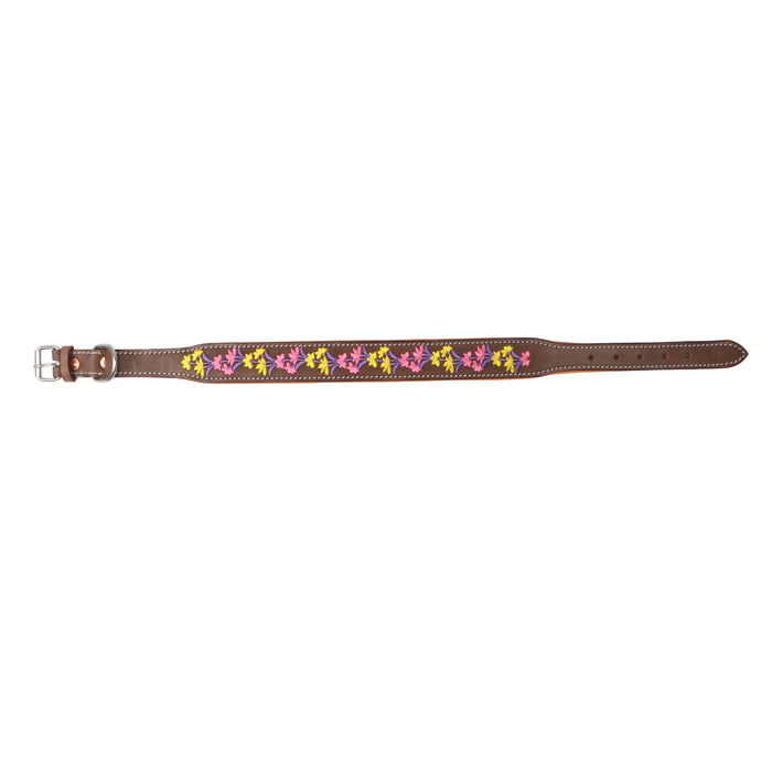 Challenger 100% Cow Leather Floral Embroidered Padded Dog Collar 60BT06