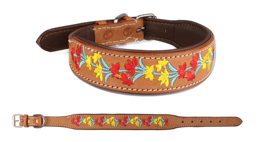 Challenger 100% Cow Leather Floral Embroidered Padded Dog Collar 60BT07
