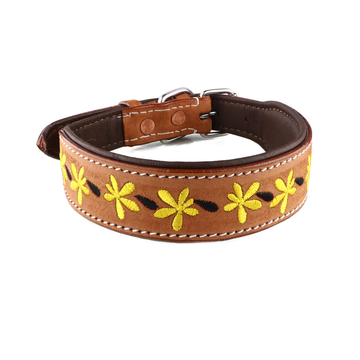 Challenger 100% Cow Leather Floral Embroidered Padded Dog Collar 60BT08