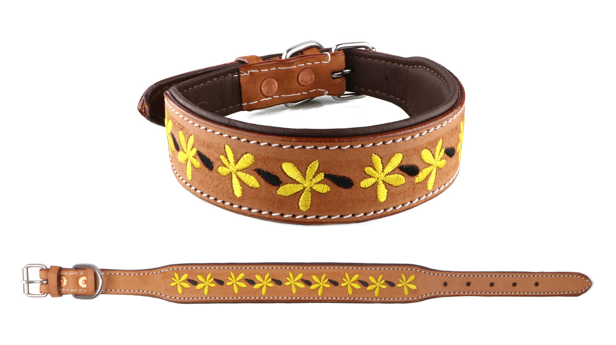 Challenger 100% Cow Leather Floral Embroidered Padded Dog Collar 60BT08
