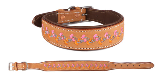 Challenger 100% Cow Leather Floral Embroidered Padded Dog Collar 60BT09