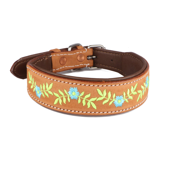 Challenger 100% Cow Leather Floral Embroidered Padded Dog Collar 60BT10