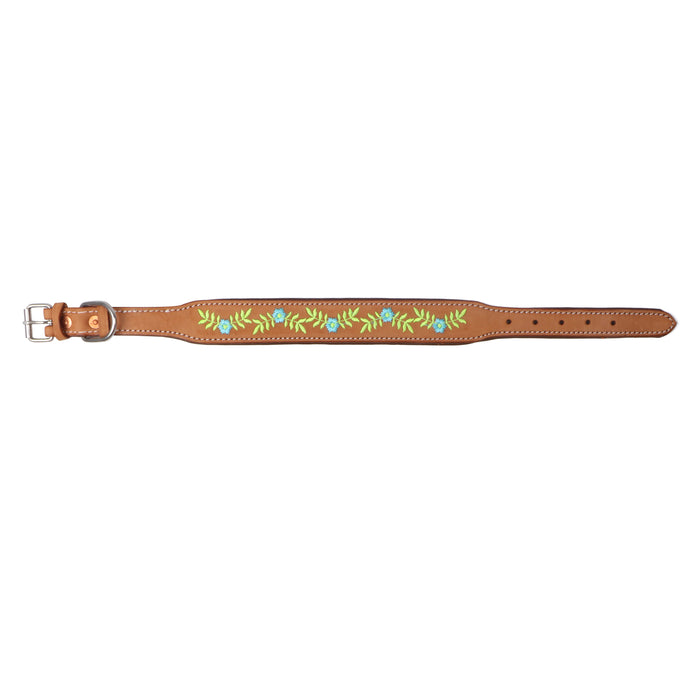 Challenger 100% Cow Leather Floral Embroidered Padded Dog Collar 60BT10