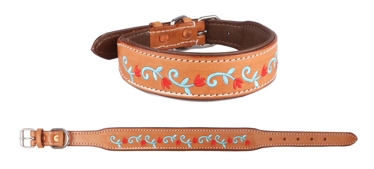 Challenger 100% Cow Leather Floral Embroidered Padded Dog Collar 60BT12