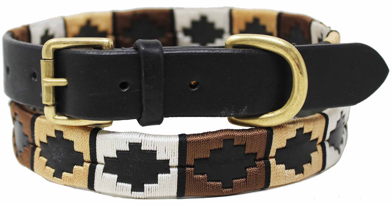 Leather Argentine Polo Embroidered Dog Collar D-Ring 60FH01