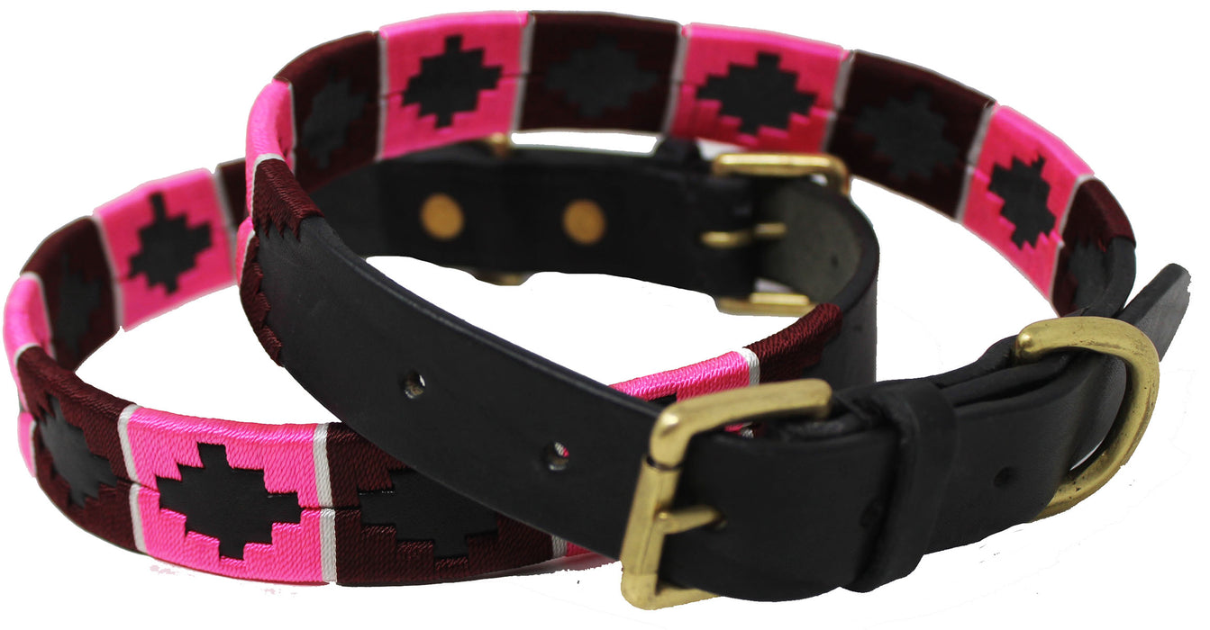 Leather Argentine Polo Embroidered Dog Collar D-Ring 60FH02