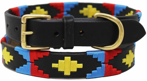 Leather Argentine Polo Embroidered Dog Collar D-Ring 60FH05