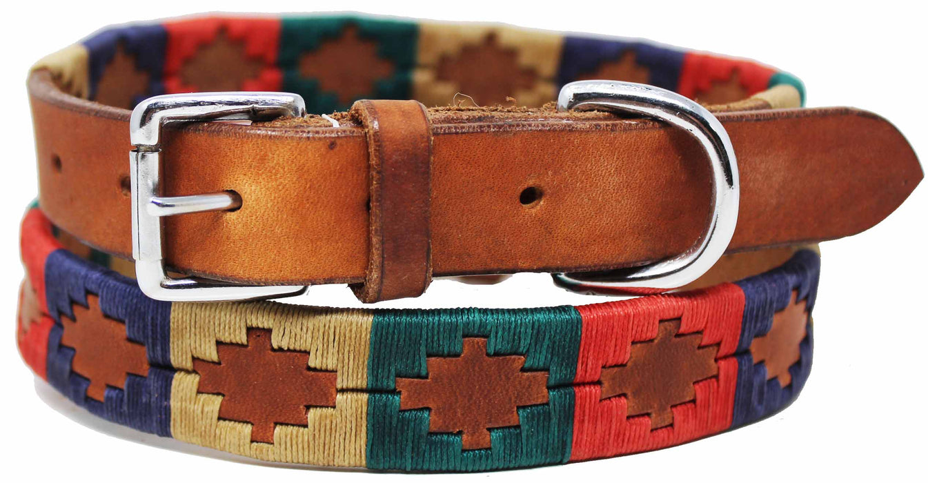 Leather Argentine Polo Embroidered Dog Collar D Ring 60FH06