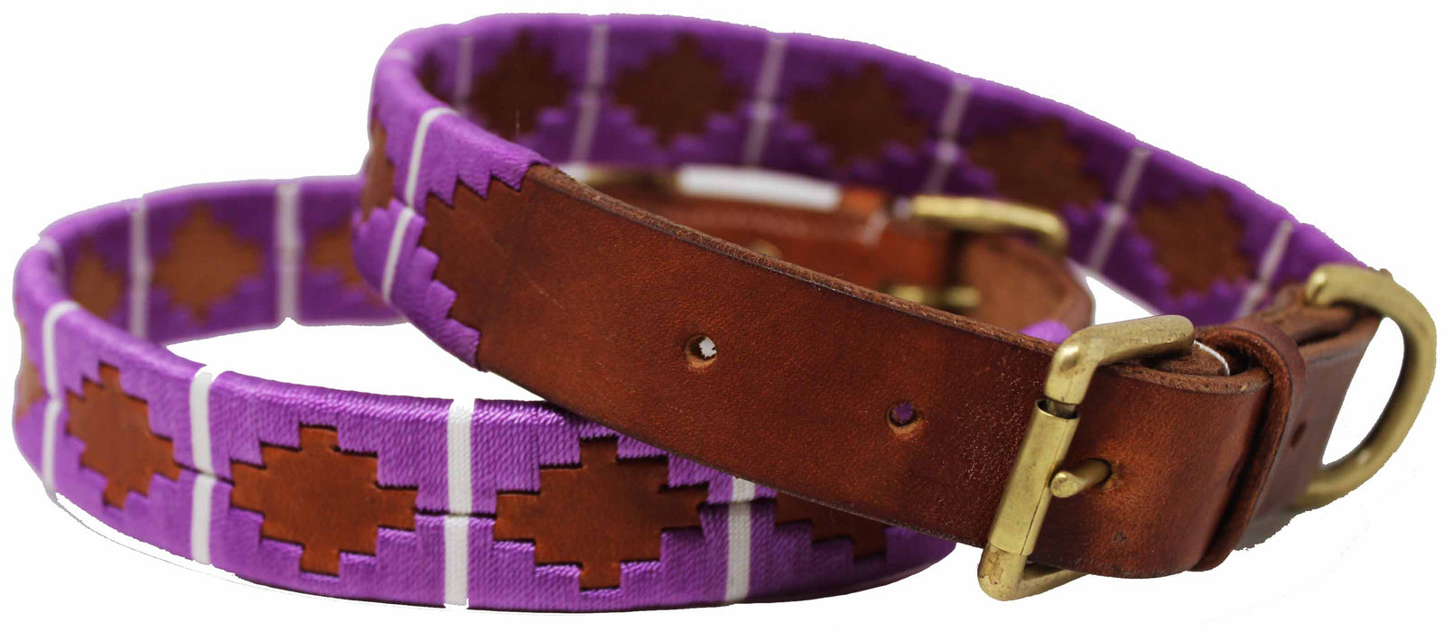 Leather Argentine Polo Embroidered Dog Collar D-Ring 60FH07