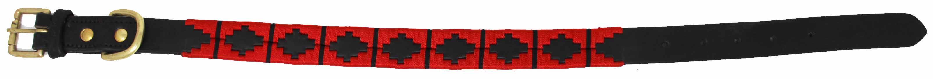 Leather Argentine Polo Embroidered Dog Collar D-Ring 60FH08