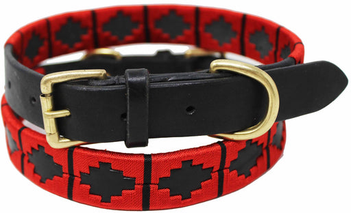 Leather Argentine Polo Embroidered Dog Collar D-Ring 60FH08