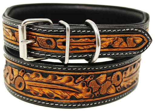 Challenger USA Heavy Duty Padded Leather Tooled Accorn Dog Collar Puppy 60FK04