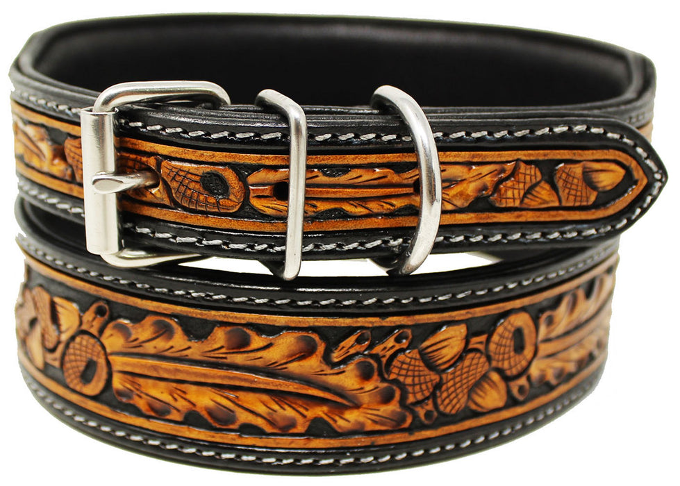 Challenger USA Heavy Duty Padded Leather Tooled Accorn Dog Collar Puppy 60FK04
