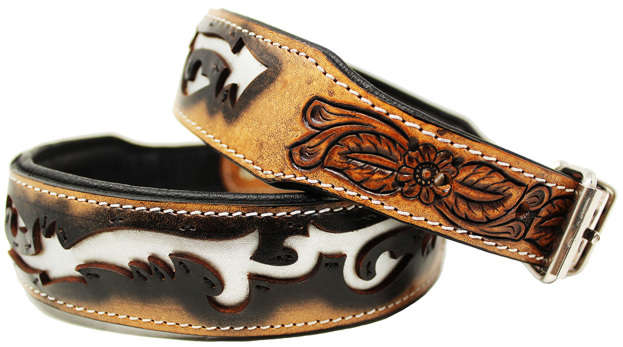 Amish Heavy Duty Padded Leather Dog Collar w/ Tribal Inlay 60FK06