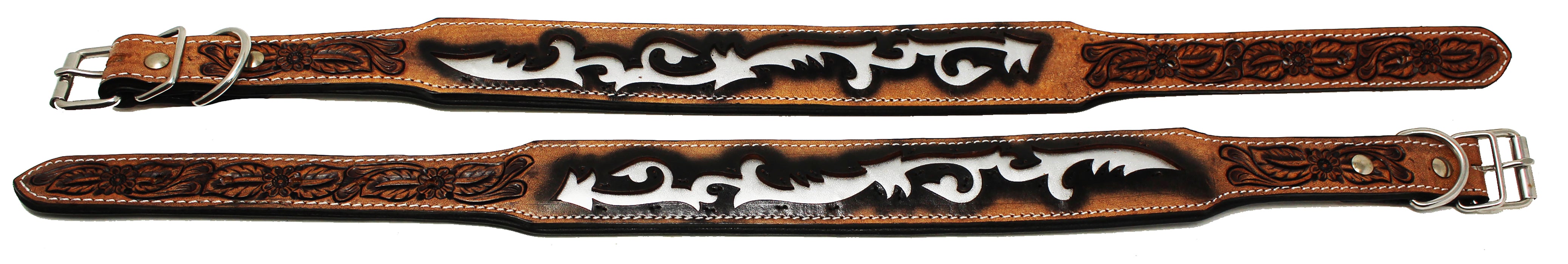 Amish Heavy Duty Padded Leather Dog Collar w/ Tribal Inlay 60FK06