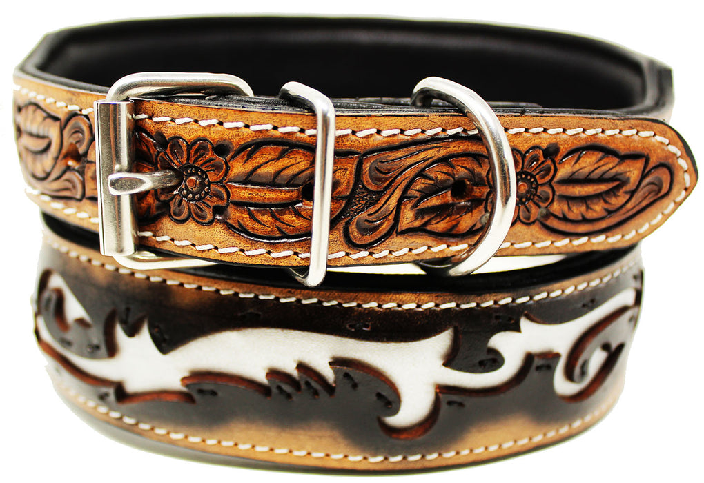 Amish Heavy Duty Padded Leather Dog Collar w/ Tribal Inlay 60FK06