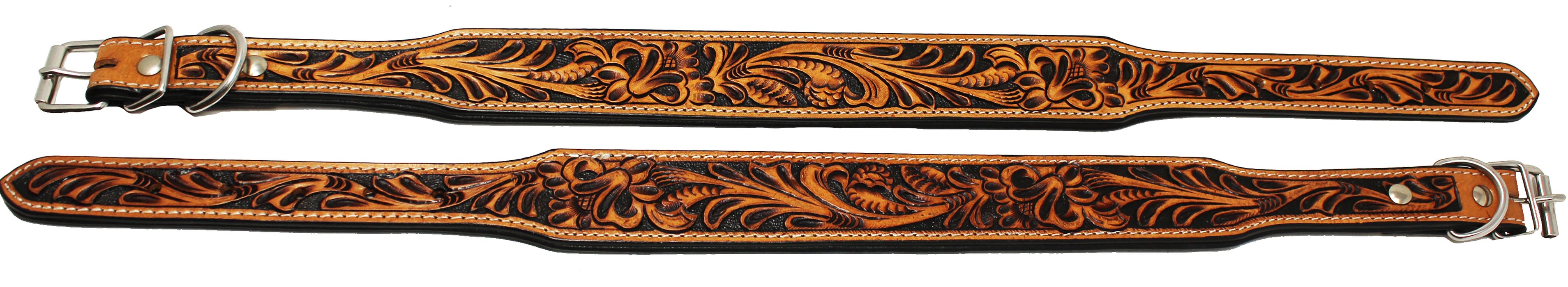 Heavy Duty Padded Challenger 100% Top Grain Leather Hand Tooled Dog Collar 60FK11