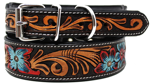 Small 13''- 17'' added Challenger 100% Cow USA Leather Dog Collar Tooled 60FK13
