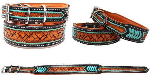 Challenger Leather Dog Collar Heavy Duty Padded Leather Tooled Dog Collar 60FK32