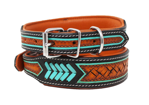 Challenger Leather Dog Collar Heavy Duty Padded Leather Tooled Dog Collar