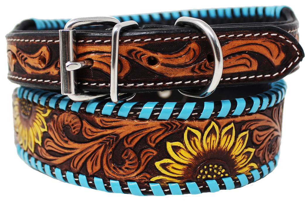 Amish Padded Leather Heavy Duty Padded Leather Floral Tooled Dog Collar 60FK34