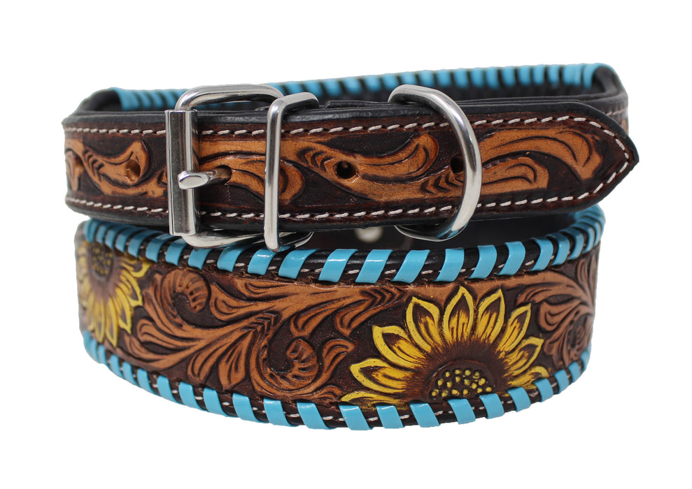 Challenger Padded Leather Heavy Duty Padded Leather Floral Tooled Dog Collar 60FK34