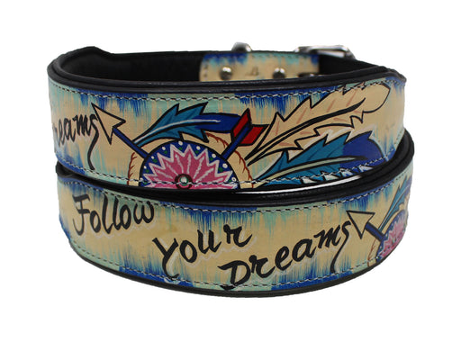 Hand-Painted Dreamcatcher Padded Leather Dog Collar 60FK37