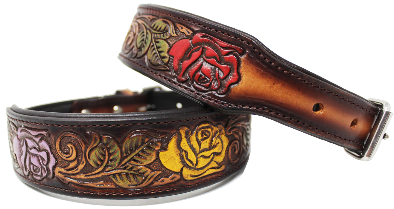 Padded Leather Hand Crafted Tooled Dog Collar 60FK39