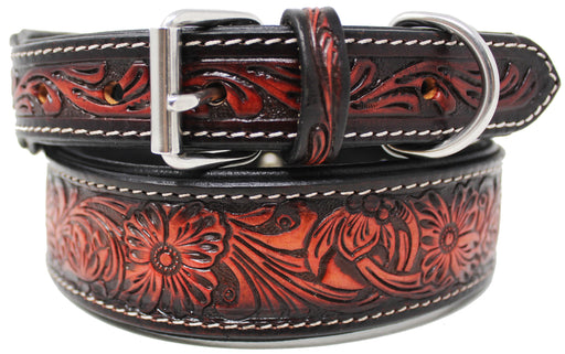 Padded Leather Hand Crafted Tooled Dog Collar 60FK41
